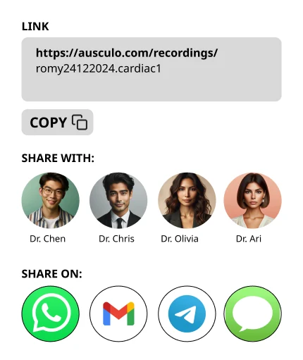 UI 2.0 share screen: a link, doctors to share with, and apps to share on