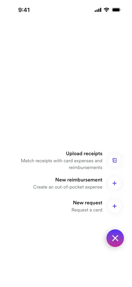 Airwallex's create menu with Upload receipts first