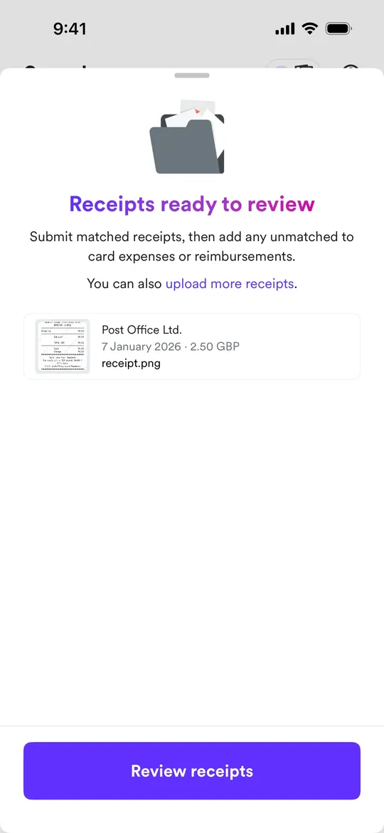 Airwallex's Receipts ready to review screen