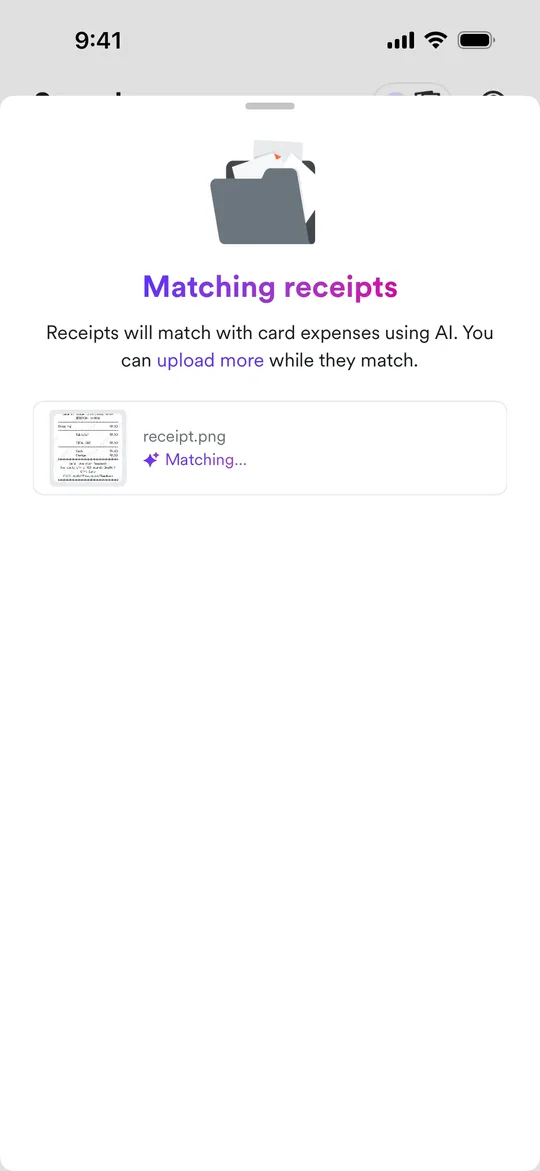 Airwallex's Matching receipts screen with a receipt marked Matching