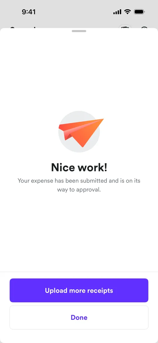 Airwallex's Nice work screen after submitting a reimbursement